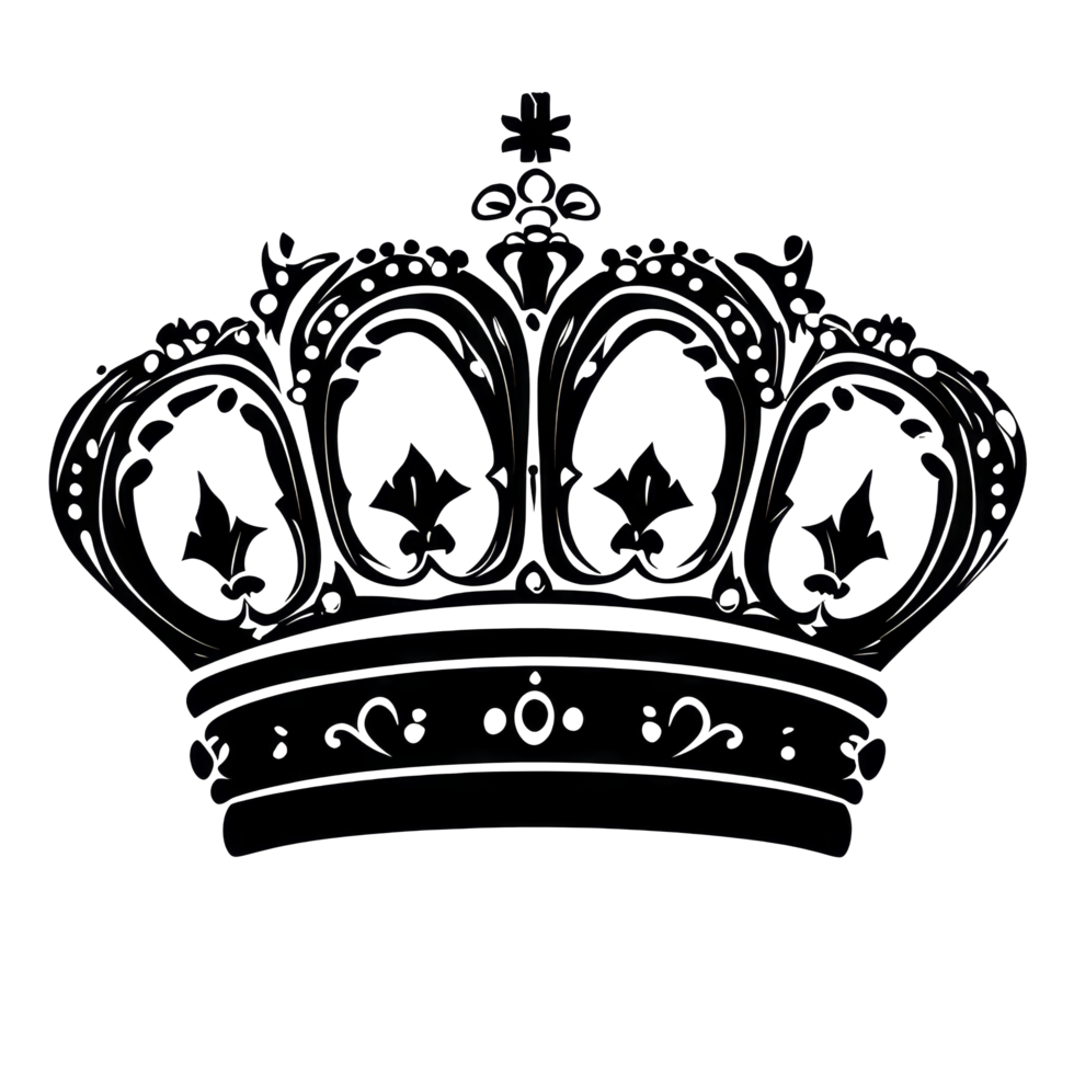 Elegant kings crown silhouette on a clean transparent background showcasing intricate design details and royal symbolism, kings crown silhouette on transparent background png