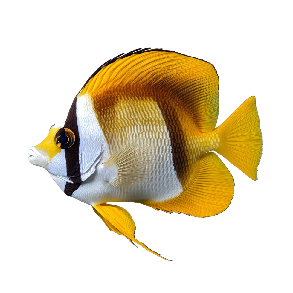 Clarion butterflyfish gracefully isolated on a transparent background showcasing vibrant colors and distinctive markings from the Pacific Ocean, Clarion Butterflyfish Isolated on transparent background png
