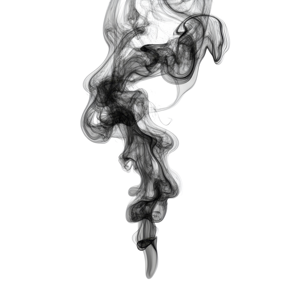 Black modern design smoke stream isolated on transparent background for artistic expression and decoration, black modern design smokesteam isolated on transparent background png