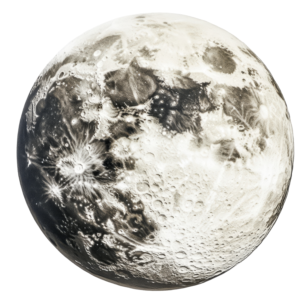 Captivating full moon with a whimsical face design on a bright transparent background, perfect for artistic explorations, Full Moon with Face on transparent background png