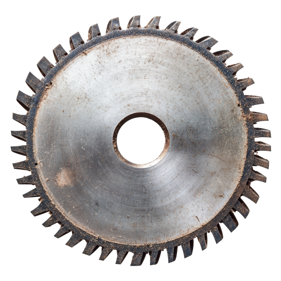 Circular saw blade isolated on a transparent background showcasing its teeth and central hole for cutting applications in woodworking or metalworking, Circular saw blade isolated Stock Photo png