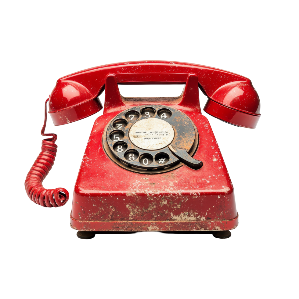 vieux rouge cadran en haut téléphone avec visible porter, isolé sur une transparent Contexte mettant en valeur ancien conception et nostalgique charme, vieux rouge connexion commutée téléphone isolé sur une transparent Contexte png