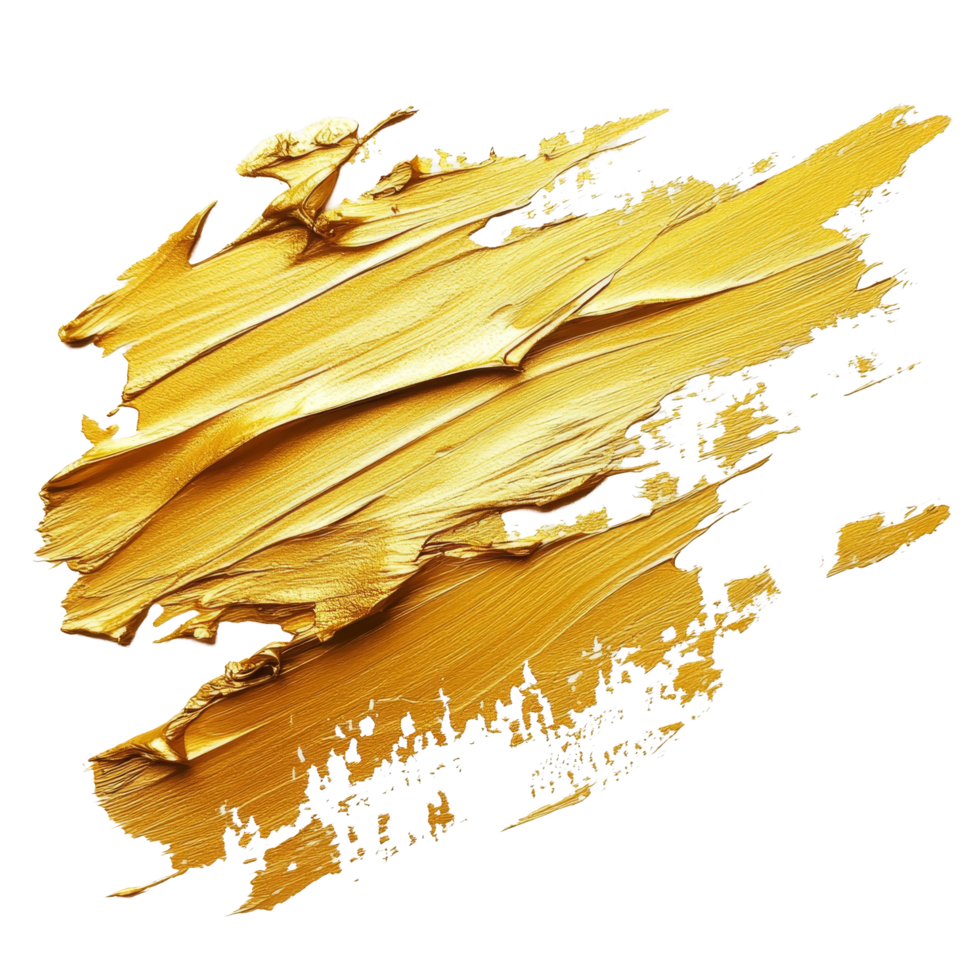 Golden paint strokes create striking texture on a clean transparent background for artistic expression, Golden Paint Strokes on transparent background png