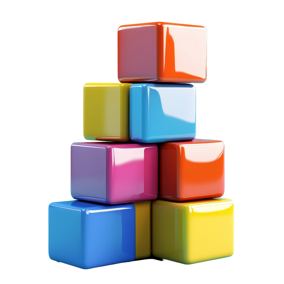 Colorful stacked cubes on a vibrant blue background creating an engaging and playful arrangement for children, Stacking colorful cubes Stock Illustration png