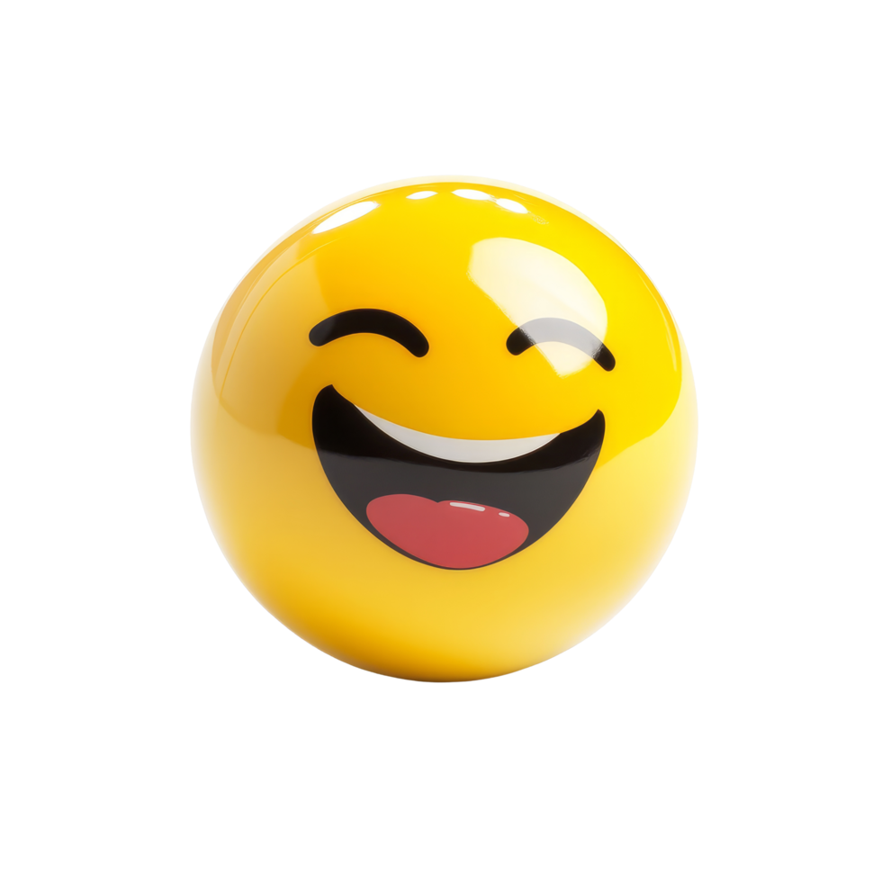 Bright yellow laughing emoji ball isolated on a transparent background, perfect for conveying joy and happiness, laughing yellow emoji ball sign isolated on transparent background png
