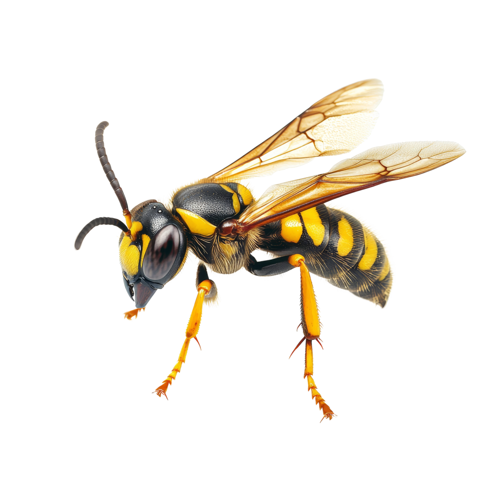 Detailed view of a hornet resting against a transparent background showcasing its distinct physical features, hornet isolated transparent background png