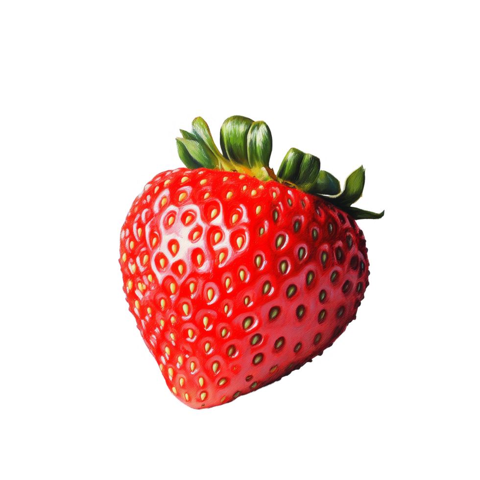 Freshly picked strawberry resting on a plain surface, showcasing its vibrant red color and green leaves in natural light, Ripe fresh strawberry png