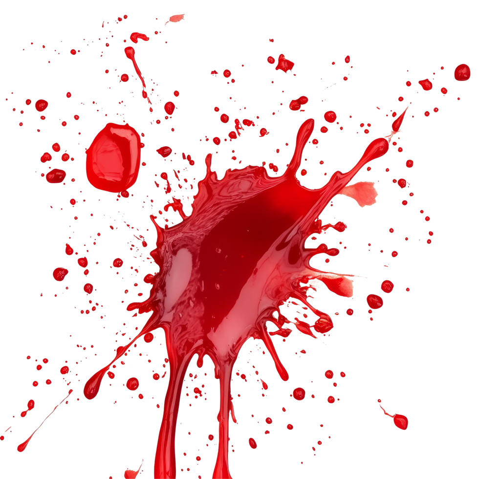 Red blood splashes create a disturbing effect in a crime scene with elements of horror and suspense, Red Blood Splashes, Gruesome Crime Scene Elements Isolated on transparent background png