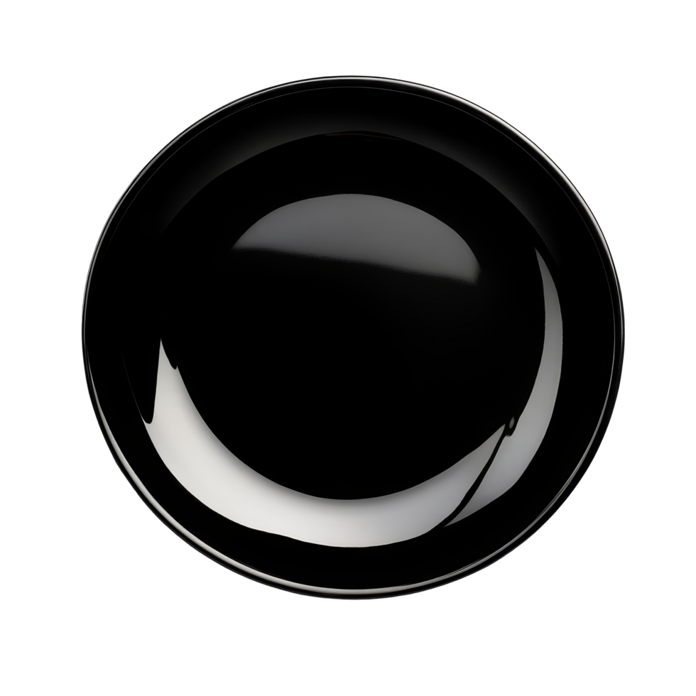 An empty black dish set against a pristine transparent background highlighting its elegant simplicity and modern design, empty black dish on transparent backgroundfile png