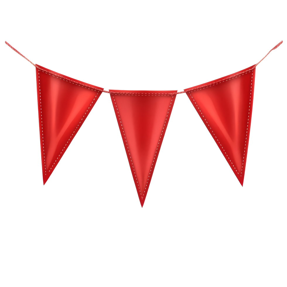 Red pennant banner flags on a string for festive decorations or celebrations in various settings, red pennant banners flags with string isolated on transparent background png