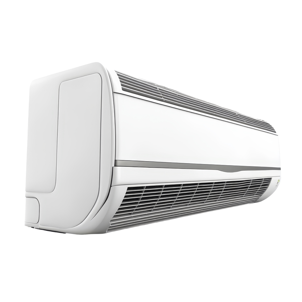 Modern transparent air conditioner unit isolated for clear display in a minimalistic environment, transparent color air conditioner machine. 3D render, isolated on transparent background png
