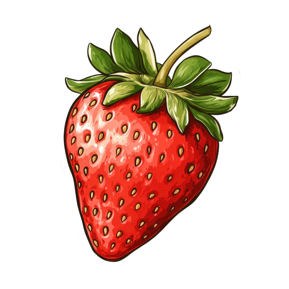 A vibrant juicy strawberry sticker design on a clean transparent background showcasing ripe freshness and bold colors, Juicy strawberry sticker on transparent background png