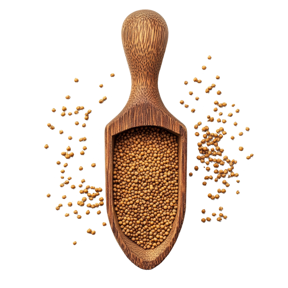 Amaranth seeds in a wooden scoop with scattered seeds on a transparent background, amaranth seeds on wooden scoop on transparent background png
