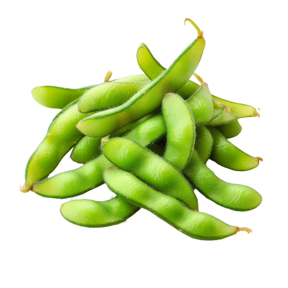 Fresh edamame green soybeans piled on a transparent background ready for snacking or cooking in various dishes, edamame green soy beans isolated on transparent background png