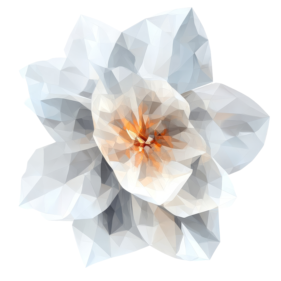 Geometric polygonal flower design with soft colors on a transparent background showcasing abstract artistry, Polygonal flower on transparent background. Geometric polygonal flower transparent background png