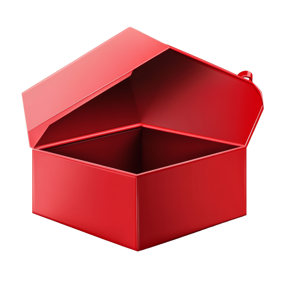 Open red gift box ready for celebration, party, or surprise during festive occasions in a bright, cheerful setting, Red open gift box isolated Stock Illustration png