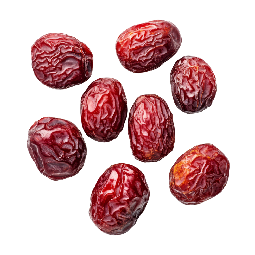 Dried red dates or Chinese jujube arranged on a transparent background for culinary and health uses in autumn season, Dried red date or Chinese jujube on transparent background png