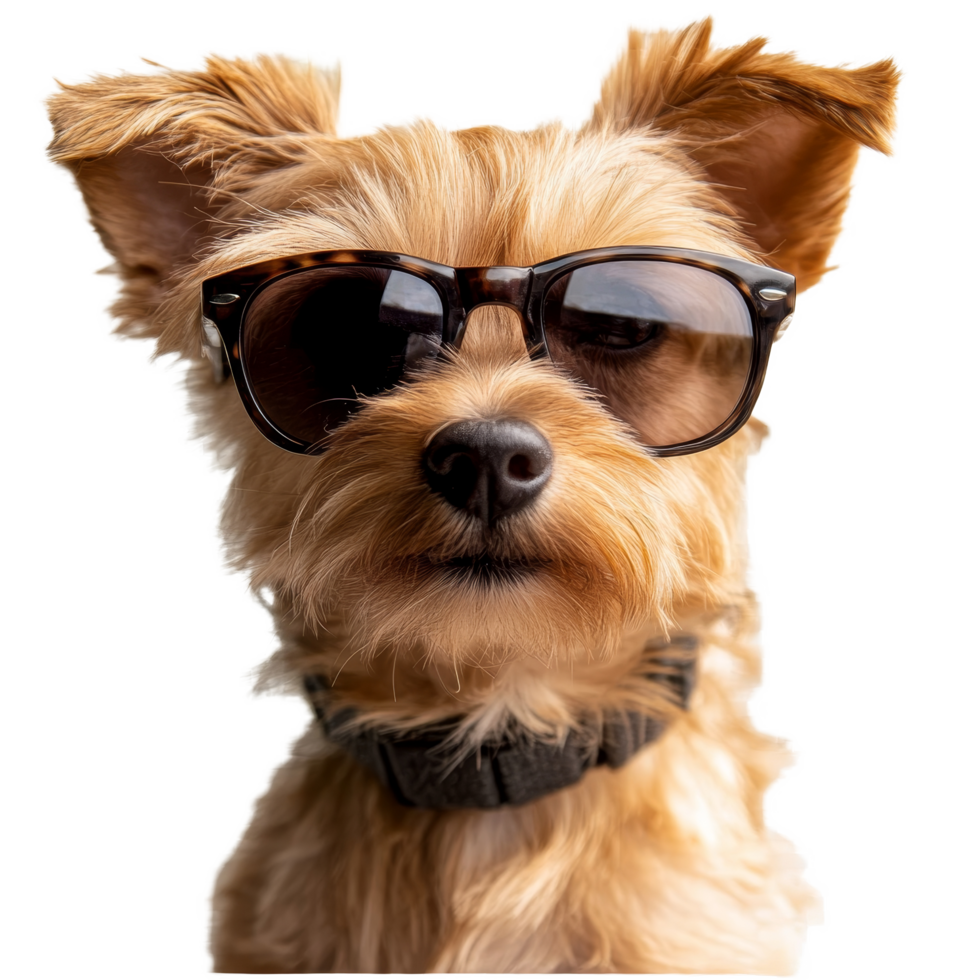 A cool dog sporting stylish sunglasses exudes charm and personality against a transparent background, Cool dog wearing sunglasses funny, transparent background png