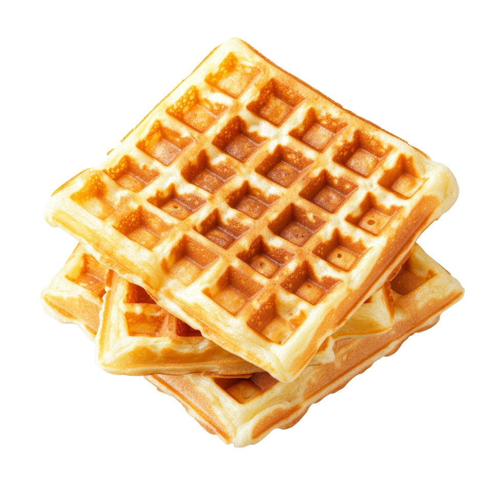 Golden brown waffles piled on a transparent background ready for serving with toppings, Waffles isolated on trransparent png