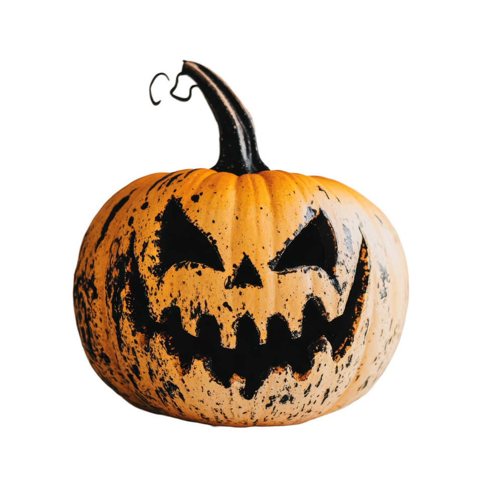 A spooky Halloween pumpkin with a mischievous grin sits on a transparent background, ready for fall festivities, Spooky Halloween Pumpkin on transparent background png