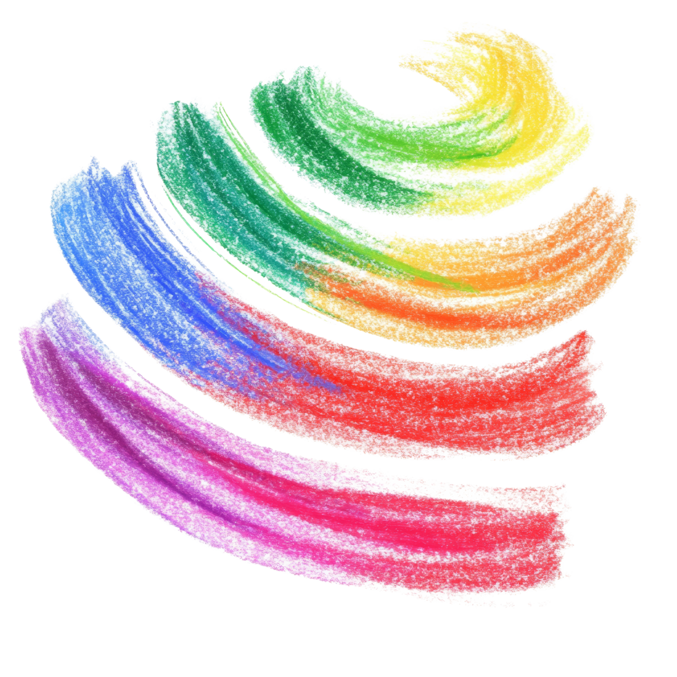 Colorful rainbow scribbles created with wax pastels on transparent paper, showcasing vibrant artistic expression, rainbow colored drawn colorful scribble wax pastel isolated on transparent background png