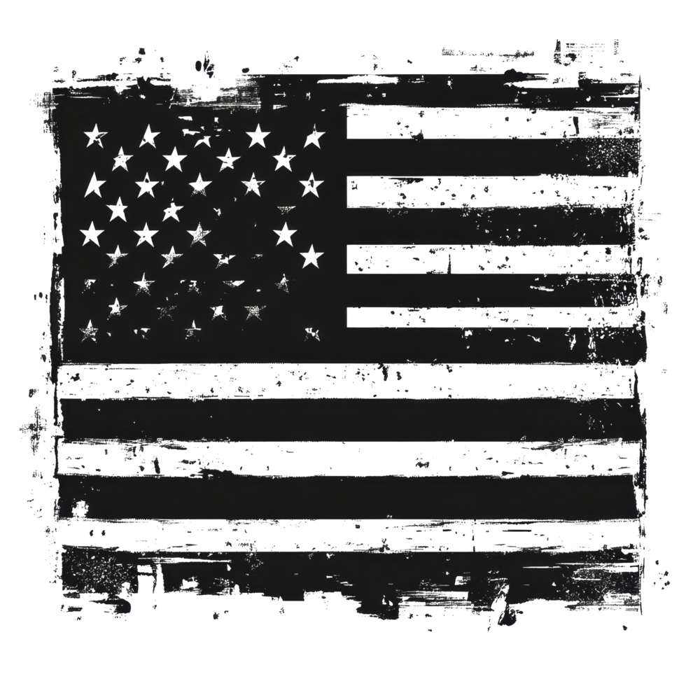 Stylized black American flag design on a transparent background for graphic projects, black American flag on transparent background png