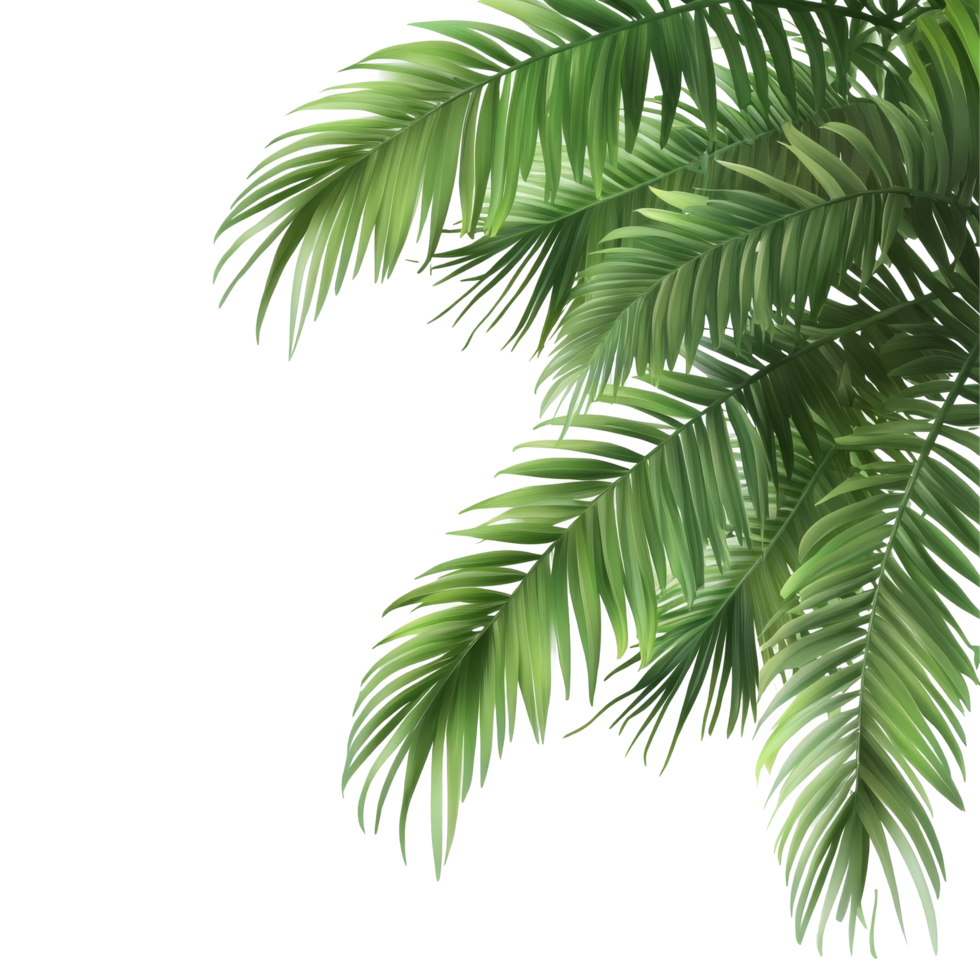 Vibrant green palm tree leaves isolated on a transparent background showcasing tropical beauty, Green leaves of palm tree isolated on tranaparent background isolated on transparent background png