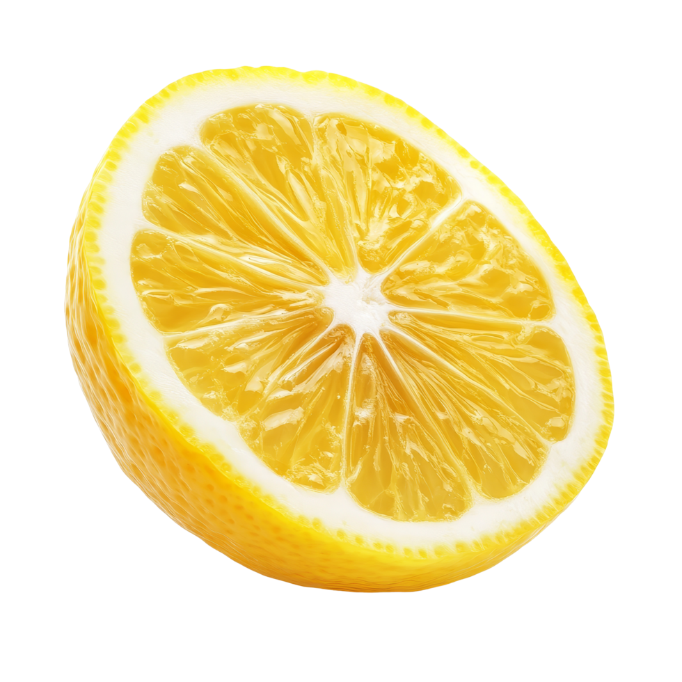 Half lemon isolated on a transparent background highlighting its vibrant color and texture for culinary and decorative uses, half lemon isolated on transparent background png