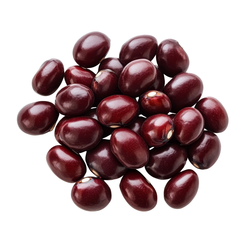 A group of adzuki beans isolated on a clean surface showcasing their deep red color and smooth texture, Group of adzuki beans isolated png