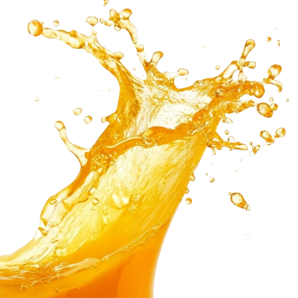 Vibrant orange juice splash creating dynamic wave on a transparent background, orange juice splash wave flow isolated on transparent background png