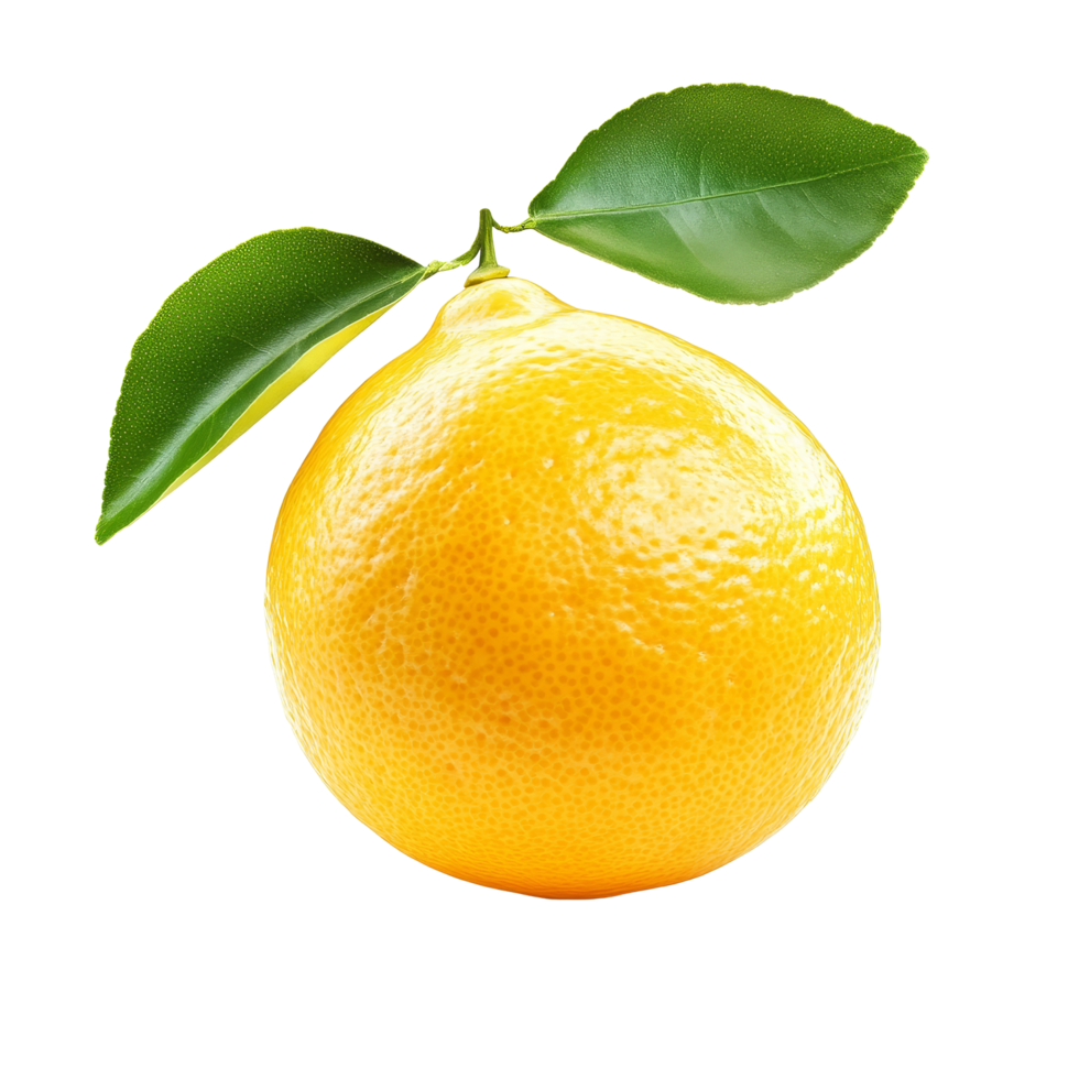 Ripe lemon with green leaves isolated on a transparent background perfect for culinary use or dietary enhancement, ripe lemon isolated on transparent background png