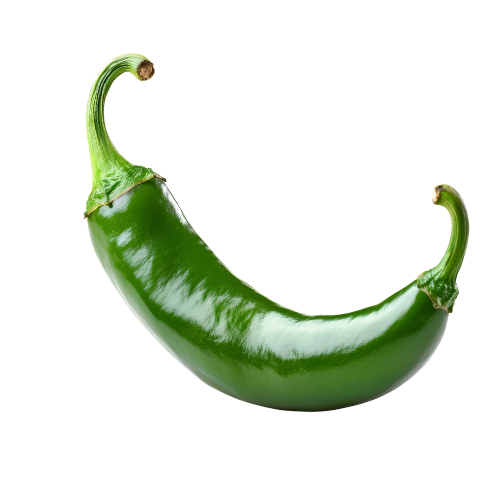Fresh green chili pepper resting on a transparent background, showcasing its vibrant color and smooth texture, Green chili pepper on transparent background png