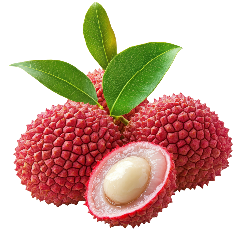Fresh lychee fruit isolated on a transparent background showcasing its vibrant color and unique texture, Lychee isolated on trnsparent transparent background png