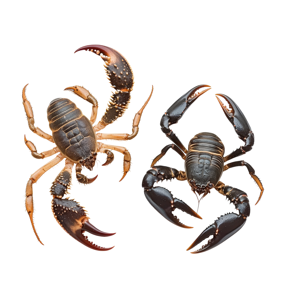 A scorpion and crab isolated on a transparent background showing their distinct features and forms, Scorpion and crab isolated on transparent background png