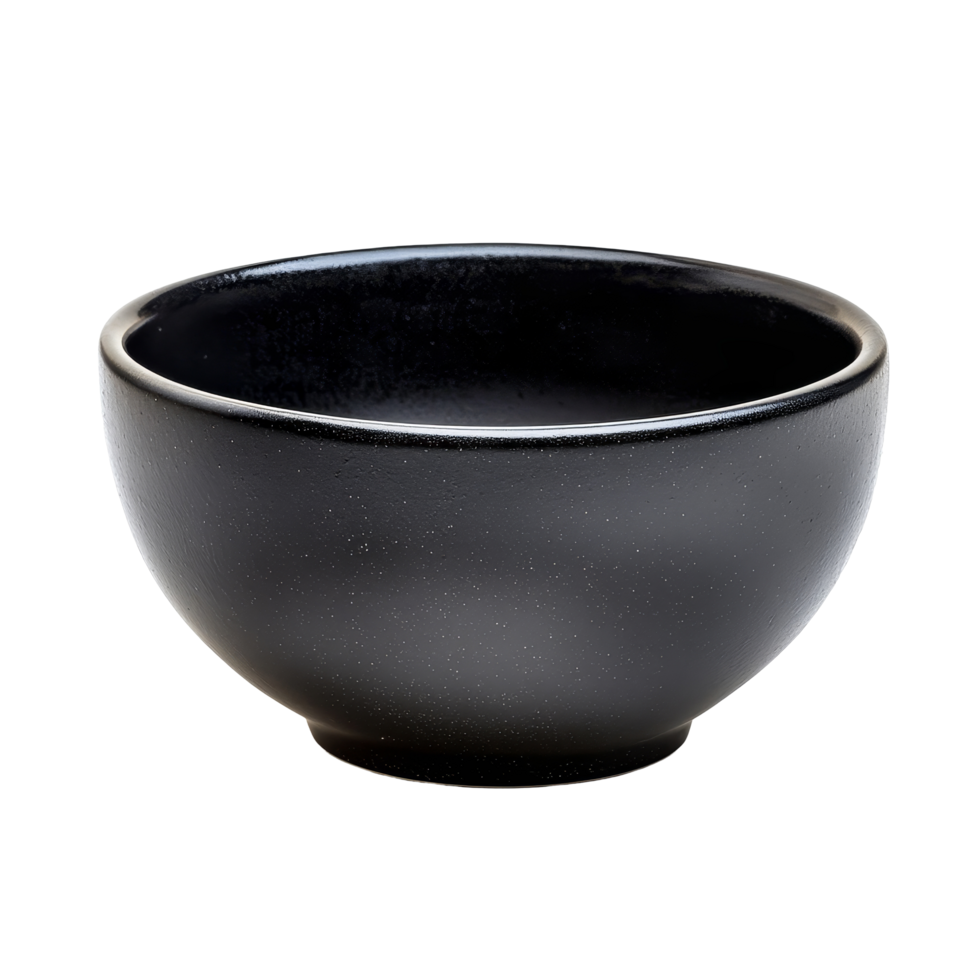 Black ceramic bowl isolated on a transparent background showcasing its elegant design and craftsmanship, Black ceramic bowl isolated on transparent background png