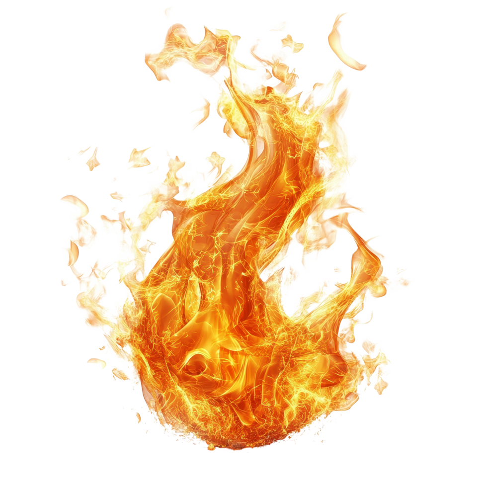 Dynamic orange fire flame bursts on a transparent background, showcasing energy and intensity, Fire flame on transparent background. Fire flame transparent background png