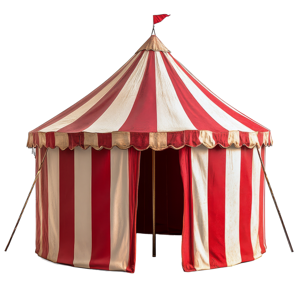 A classic red and transparent striped circus tent stands alone against a transparent background, evoking memories of lively performances and family fun, circus tent isolated on transparent background png