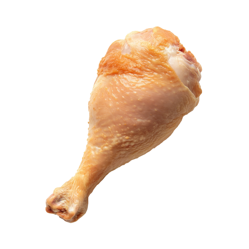 Fresh raw chicken leg isolated on a transparent background, perfect for cooking or meal preparation at any time, Isolated fresh raw chicken leg png