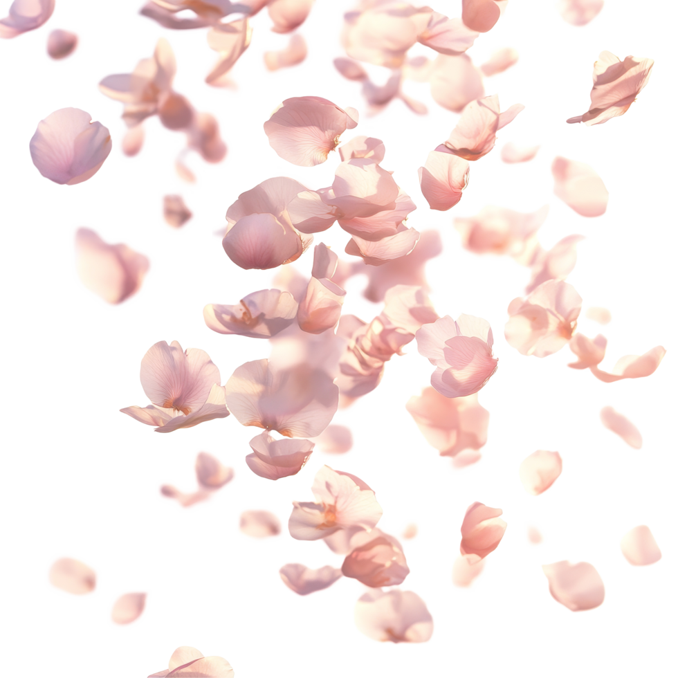 Delicate pastel petals swirling gracefully against a bright transparent background, Blurry Petals Flying on transparent background png