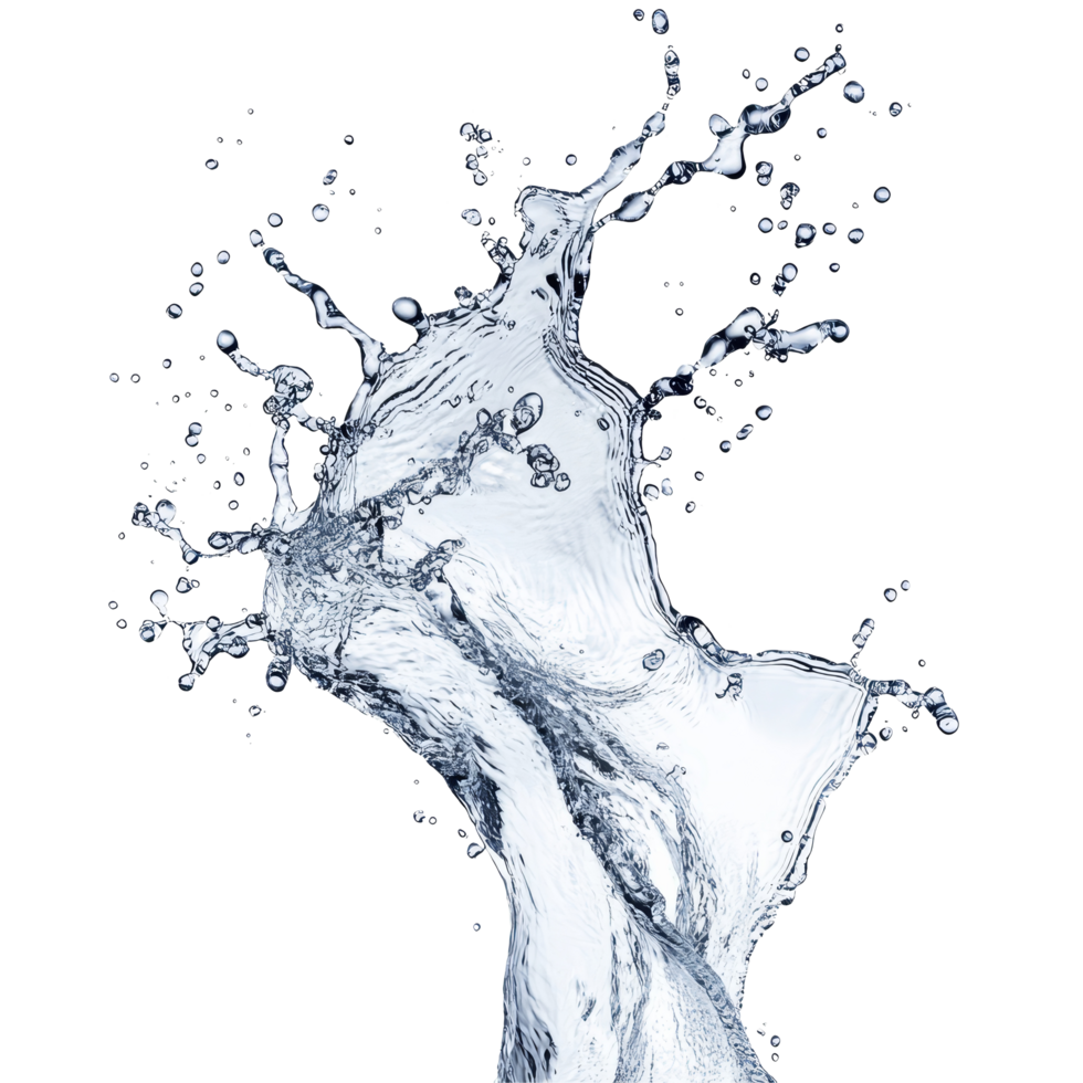 Dynamic water splash captured in motion against a transparent background showcasing fluid movement and energy, Flowing water splash isolated png