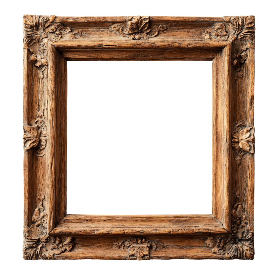 Elegant wooden blank frame isolated on a clean transparent backdrop for creative displays or artwork presentation, wooden blank frame isolated on transparent background png