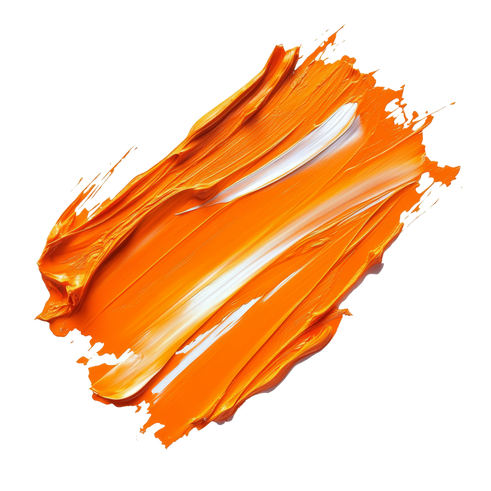 Vibrant thick stroke of orange oil paint on canvas showcasing rich texture and blending techniques, thick voluminous stroke of orange oil paint, file of isolated object on transparent background png