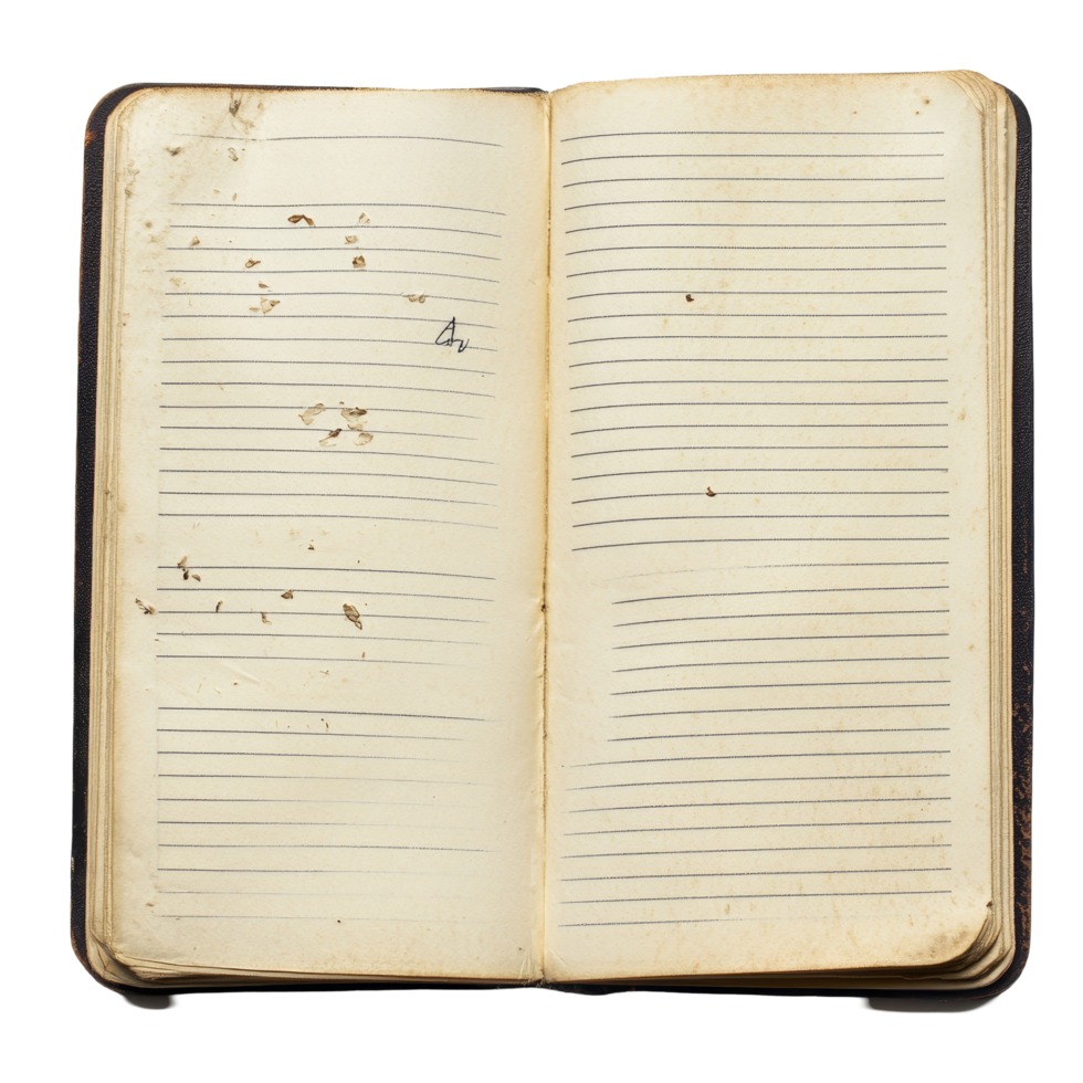 A close view of lined notebook paper showing wear and tear against a clean transparent background, striped notebook paper on transparent backgroundflle png