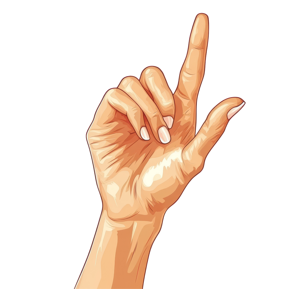 A female hand displaying a gesture with elongated index finger against a neutral background, Female hand showing gestures. transparent palm, arm, fingers in various signs. Concept isolated icon. png