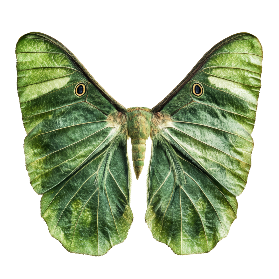 Stunning green moth wings with leaf texture isolated on a transparent background showcasing natures artistry, Green Moth Wings with Leaf Texture, Isolated on transparent background png
