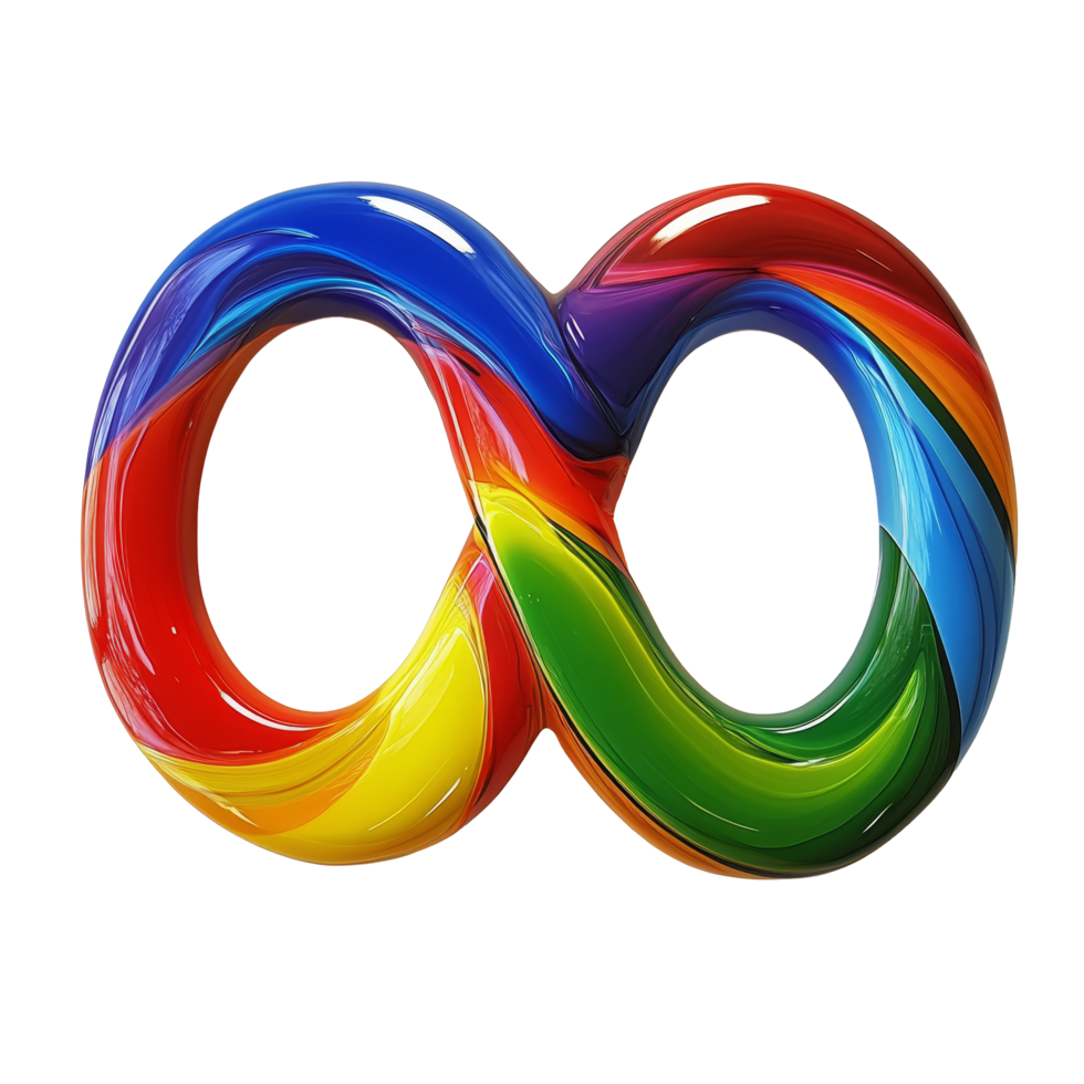 A vibrant rainbow infinity sign on a pristine transparent background representing endless possibilities and connection, rainbow infinity sign transparent background png