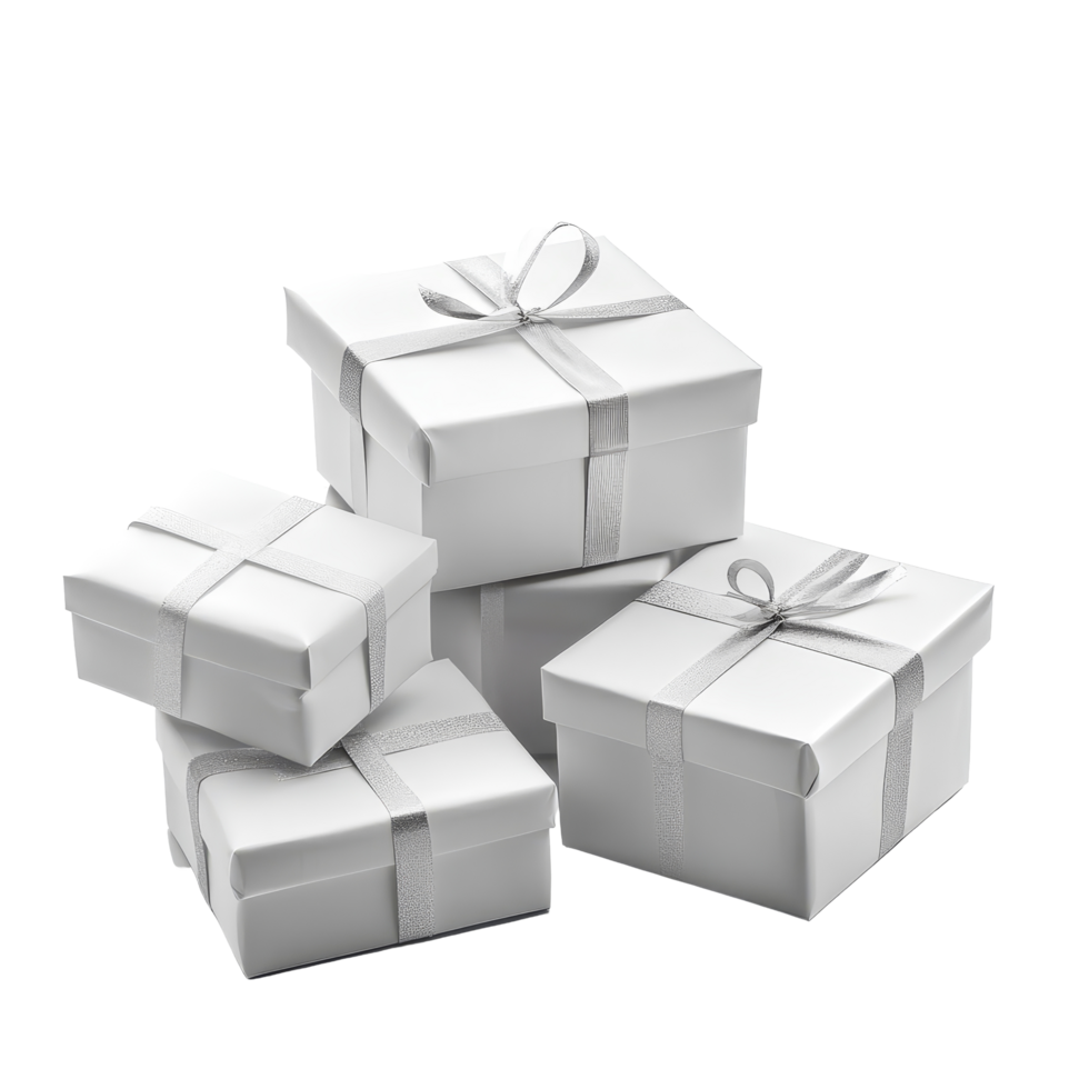 Elegant transparent gift boxes tied with silver ribbons on a pristine transparent background, perfect for any special occasion, transparent gift boxes isolated on transparent background png