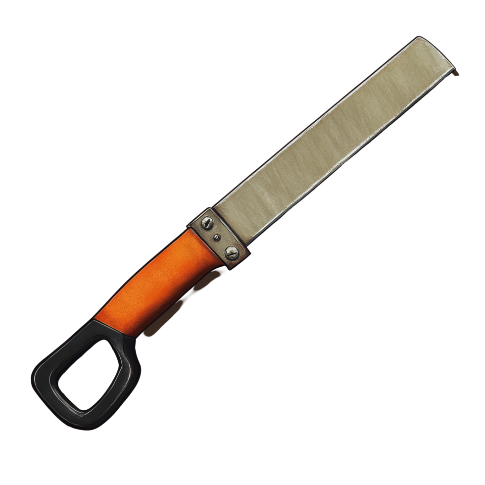 Detailed illustration of a hacksaw with a handle, ideal for cutting materials in woodworking or metalwork projects, Hacksaw with handle Stock Illustration png