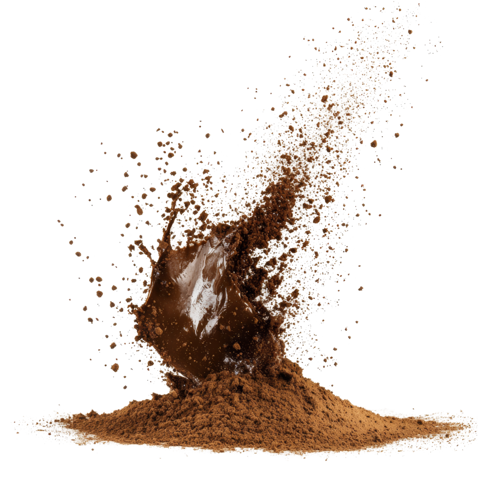 Dynamic coffee powder splash isolated on a transparent background showcasing the fine texture and rich color of freshly ground coffee, Coffee powder splash isolated on transparent background Stock Photo png
