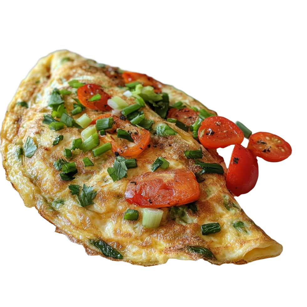 Freshly prepared fried omelette with vegetables and spring onions served for breakfast, Fried omelette with vegetables and spring onions png